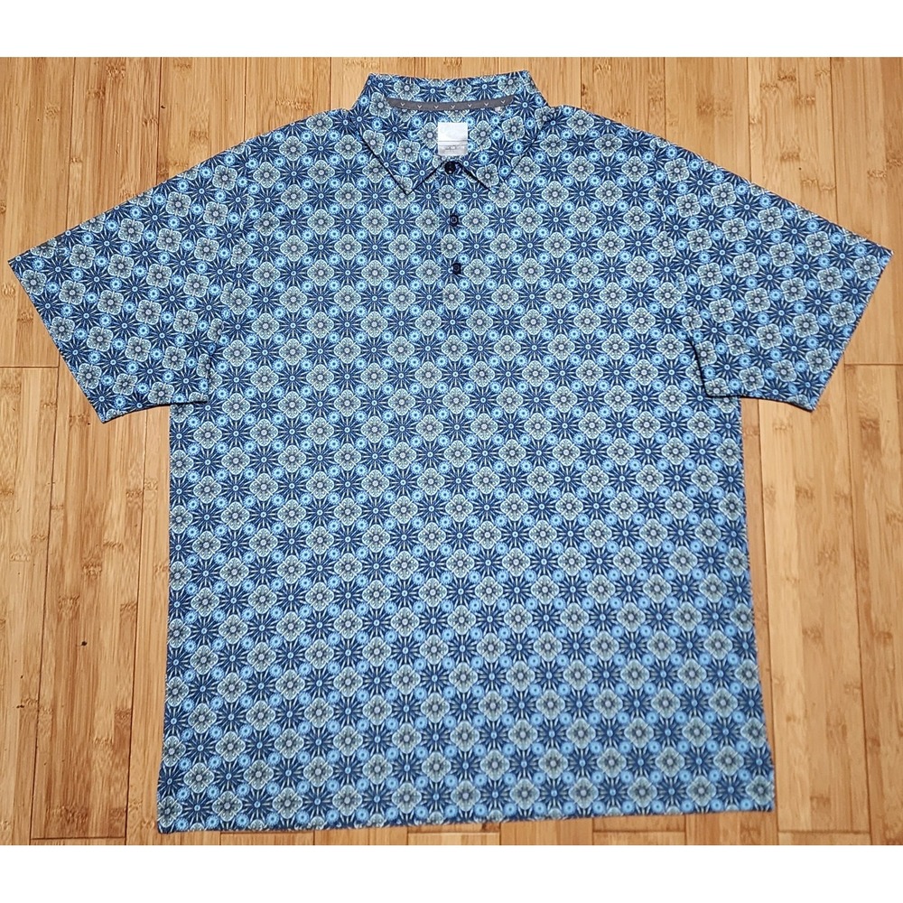 Callaway Golf Foulard Polo Men’s Size XL Performance Stretch Blue Geometric AOP